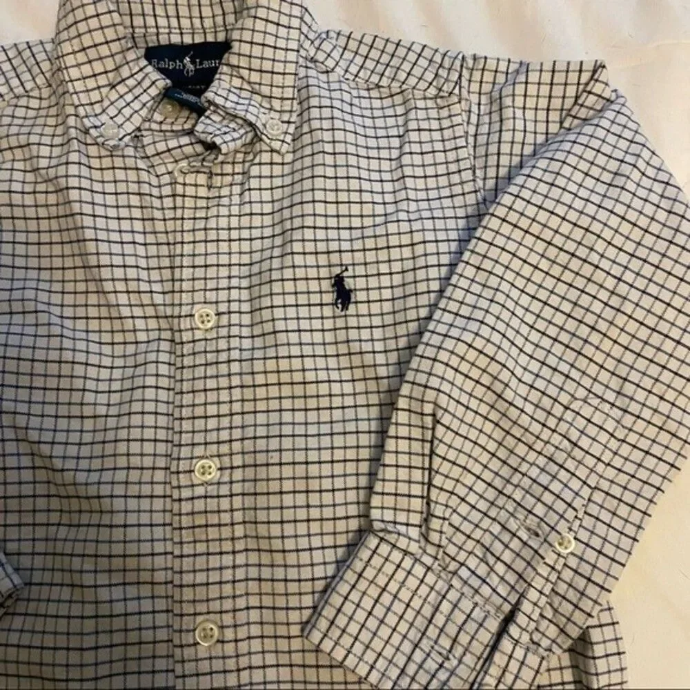 Ralph Lauren button down boys 4T blue/white plaid button down